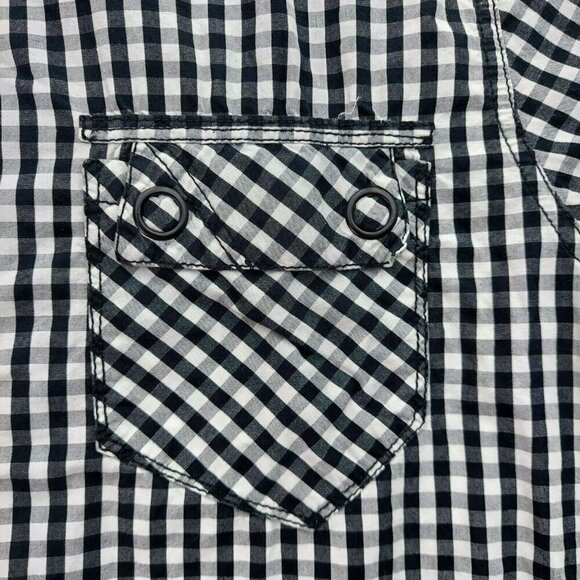 GLB Gold Label Brand Short Sleeve Black White Plaid Button Up Mens 2XL - Picture 4 of 9